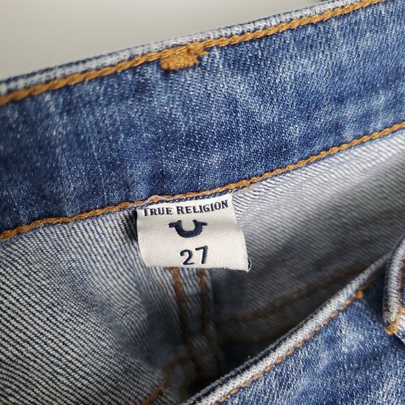 True Religion Stovepipe Deconstructed Patchwork Jeans Size 27 - Picture 8 of 9